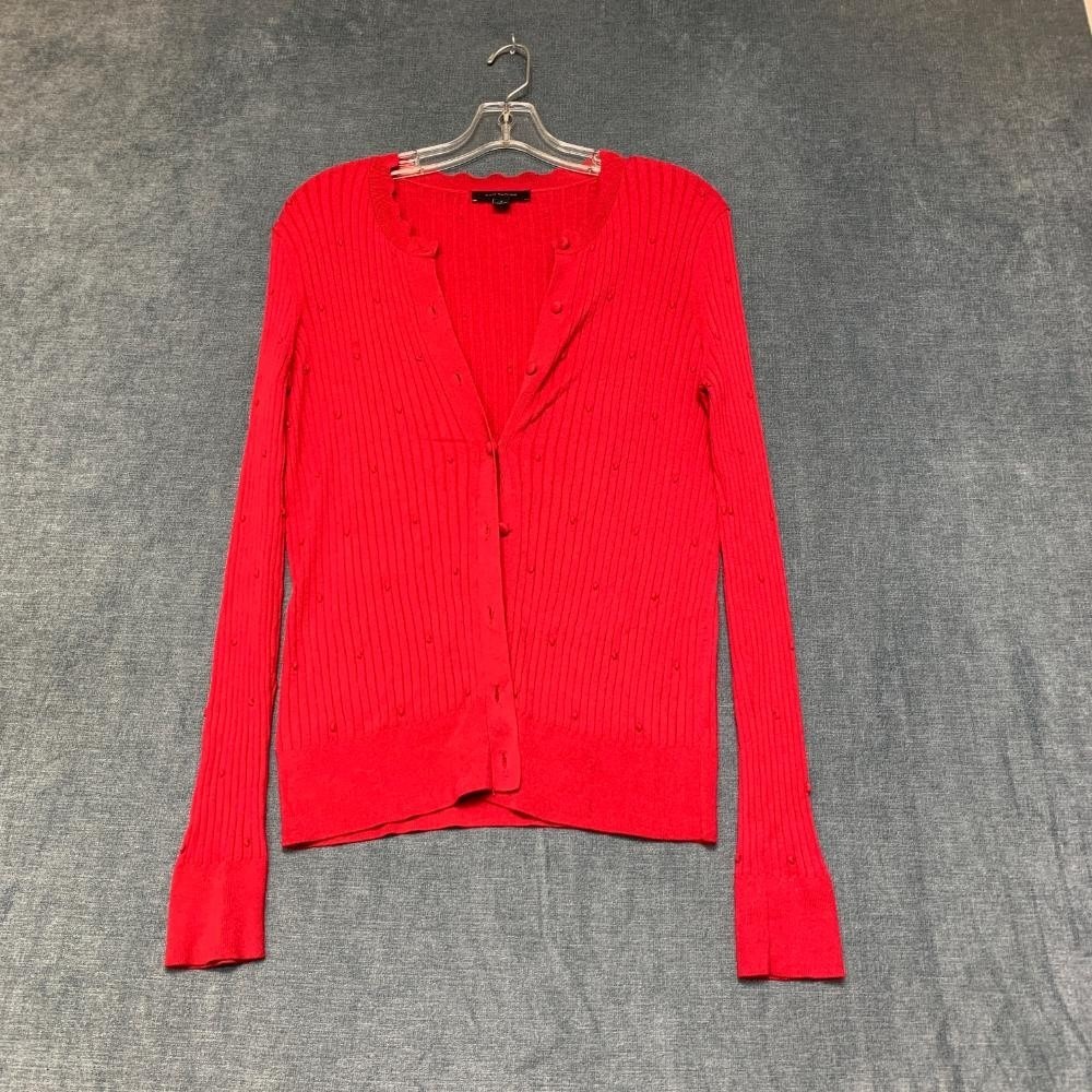 Ann Taylor Cardigan Sweater Womens Small Red Ribbed Knit Viscose Everyday Wear